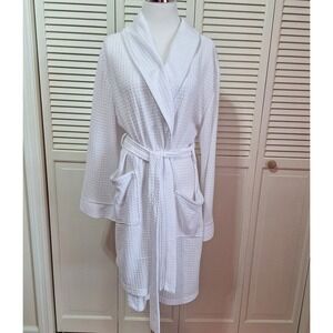 Noire Jasmine Rose Womens Bath Spa Robe Size L White Waffle Knit Pockets